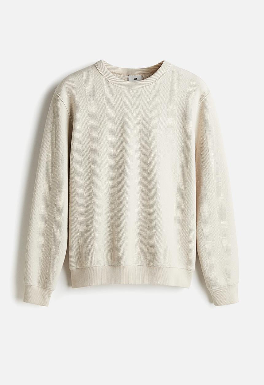 H&M - Regular fit herringbone-patterned sweatshirt - light beige