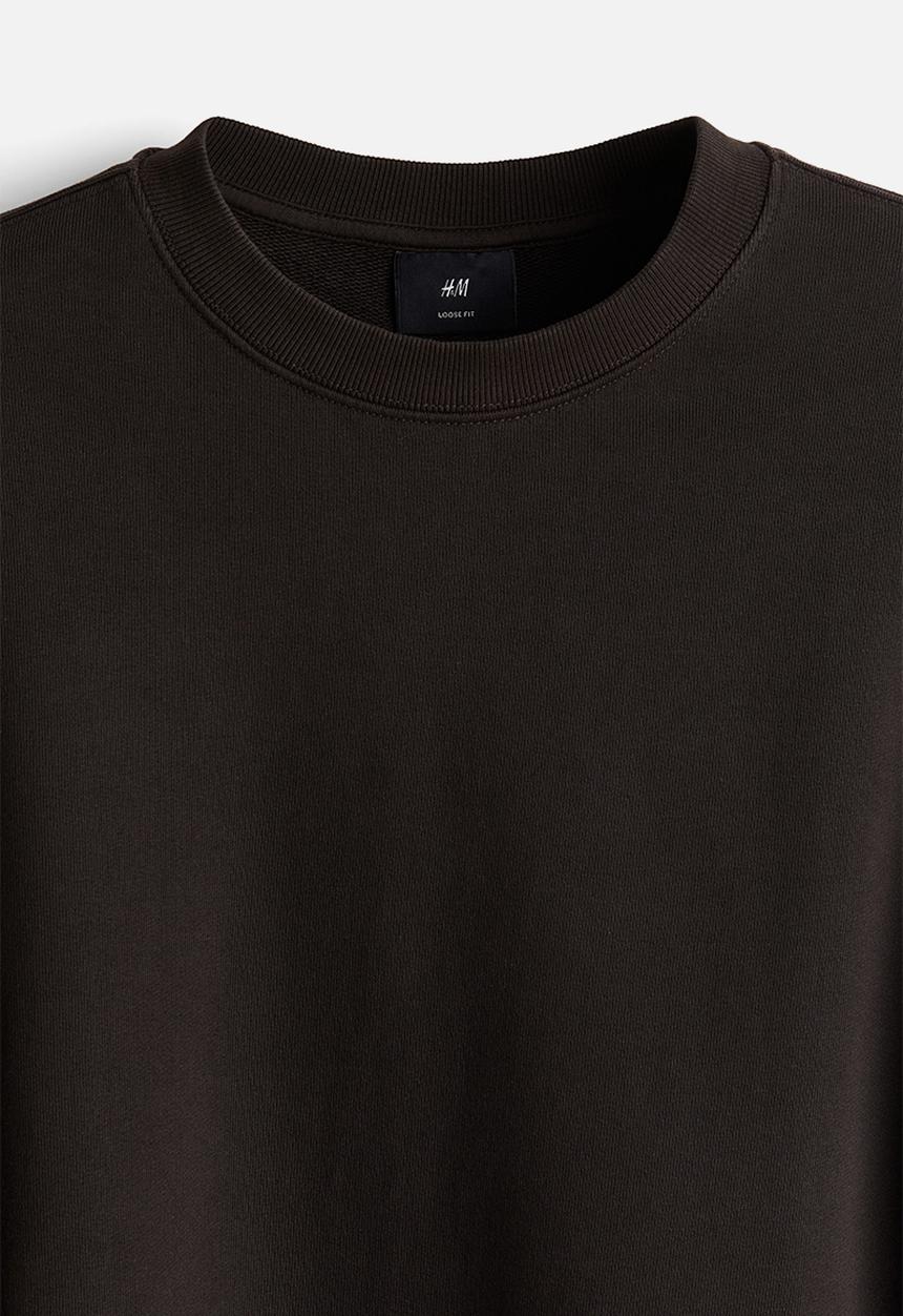 H&M - Loose fit washed cotton sweatshirt - dark brown