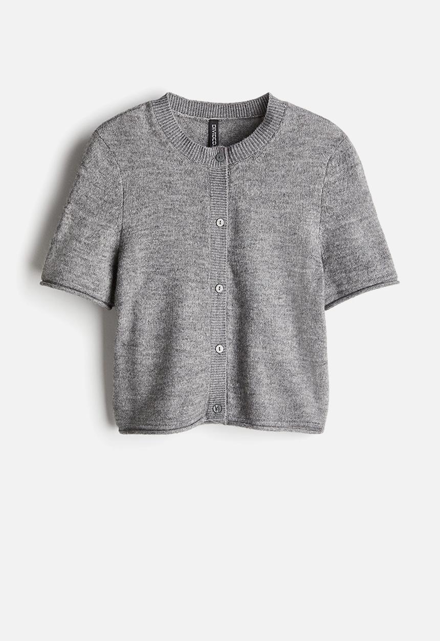 H&M - Short-sleeved fine-knit cardigan - grey marl