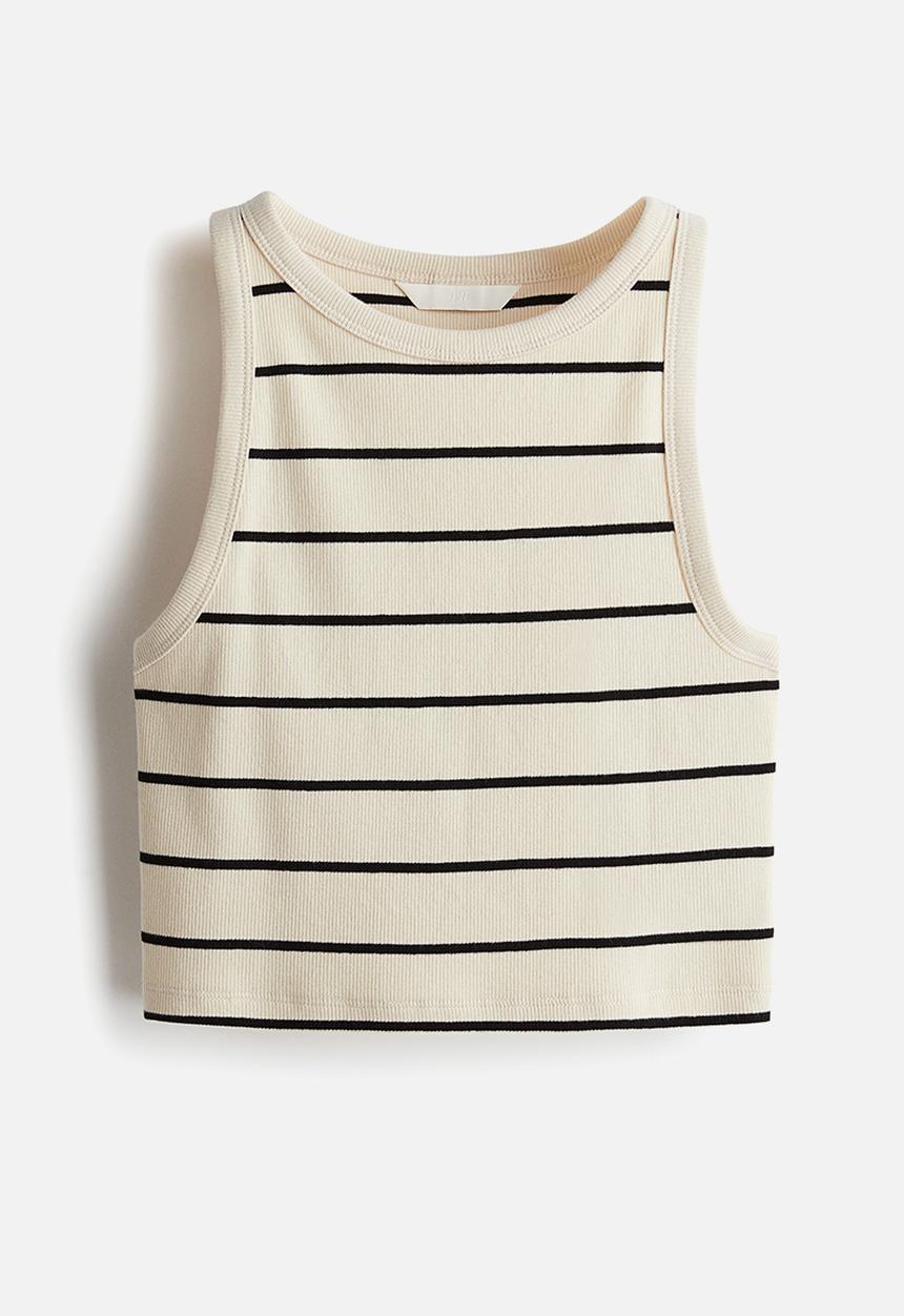 H&M - Cropped vest top - light beige striped