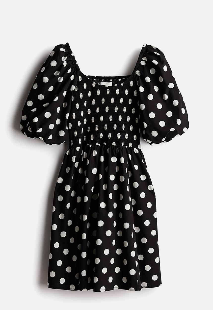 H&M - Puff-sleeved dress - black spotted