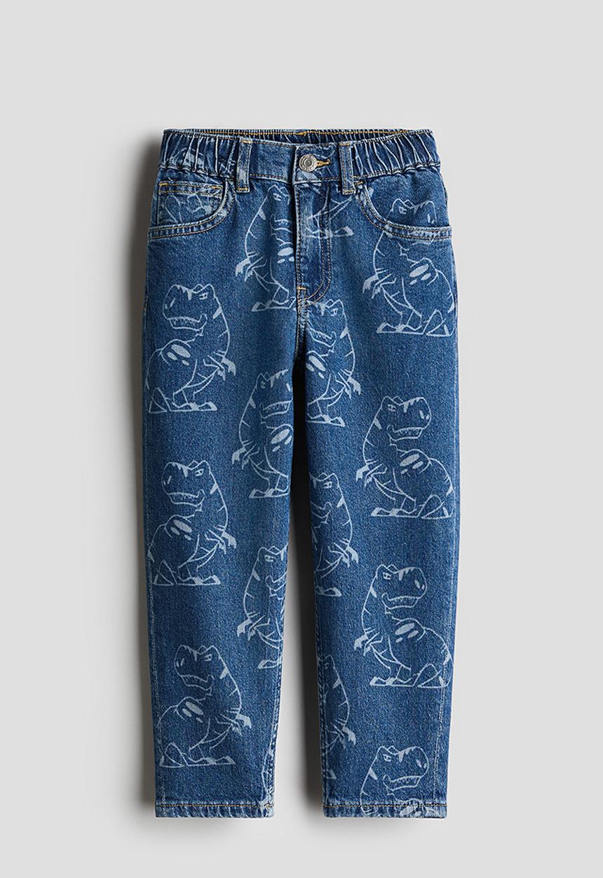 H&M - Loose fit jeans - denim blue dinosaurs