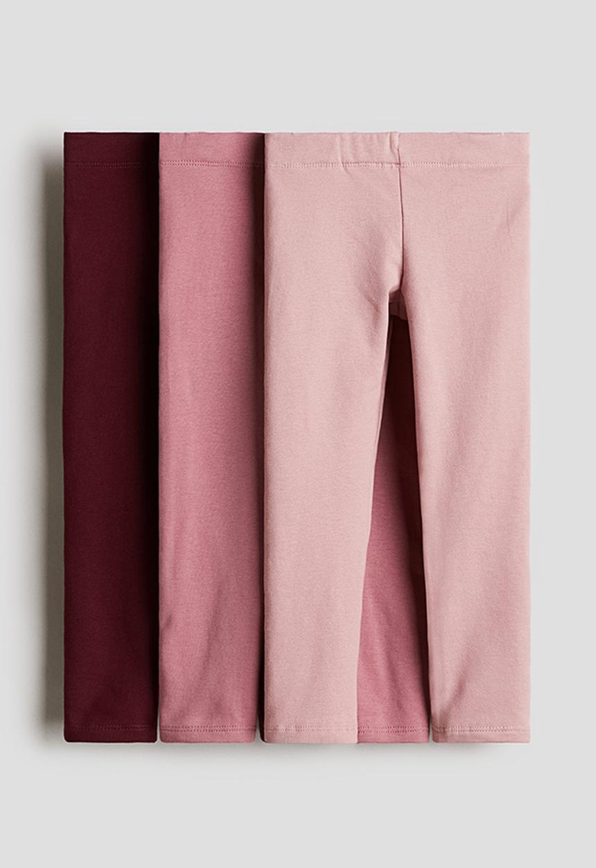 H&M - 3-Pack brushed-inside jersey leggings - dark red & pink