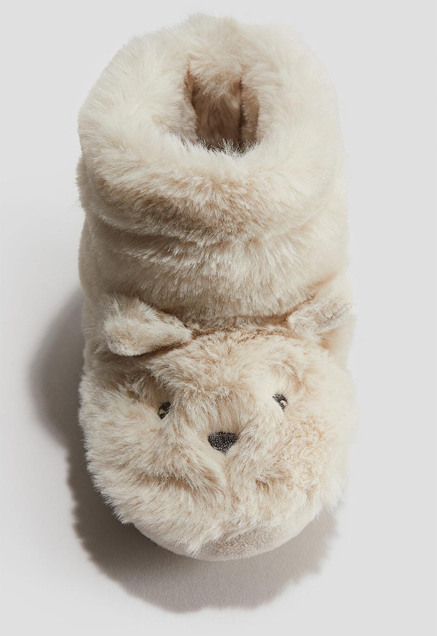 H&M - Soft-sole fluffy slippers - light beige bunny