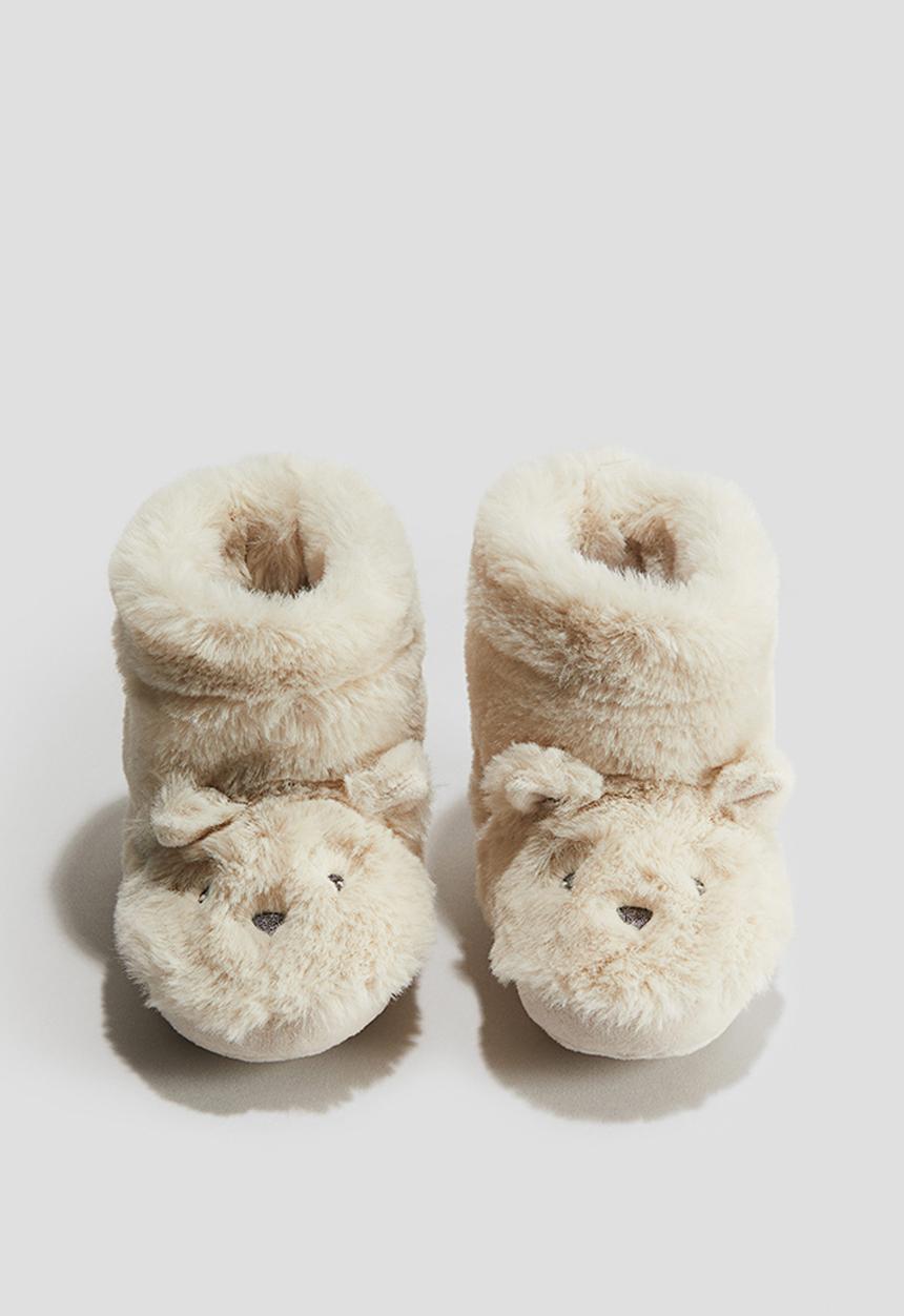 H&M - Soft-sole fluffy slippers - light beige bunny
