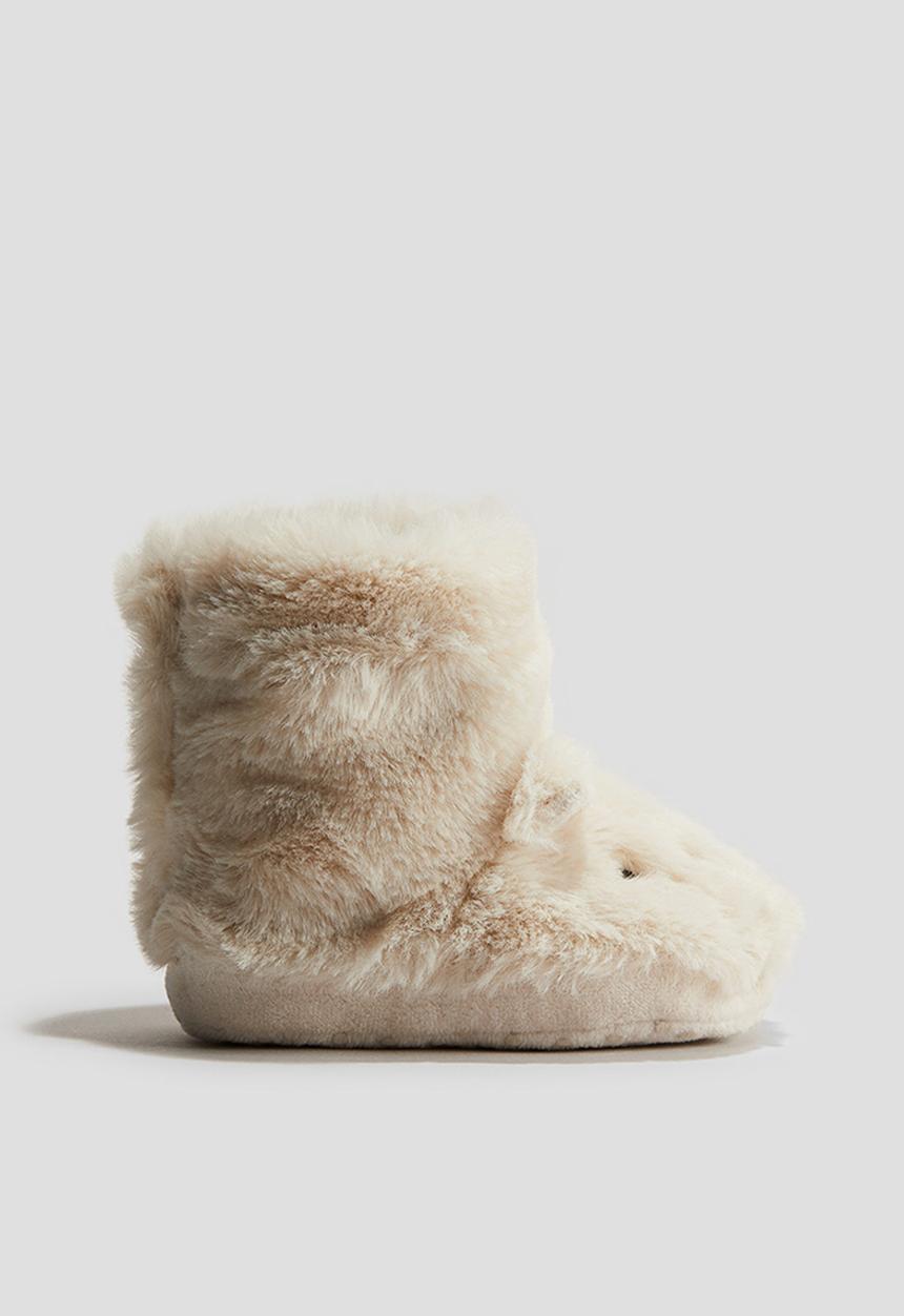 H&M - Soft-sole fluffy slippers - light beige bunny