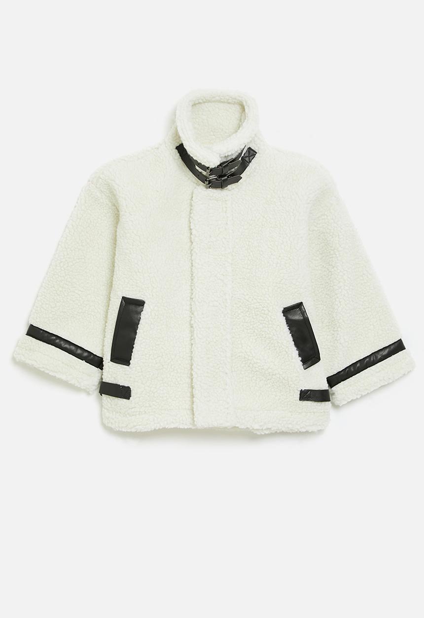 Pop Candy - Contrast fleece jacket-white