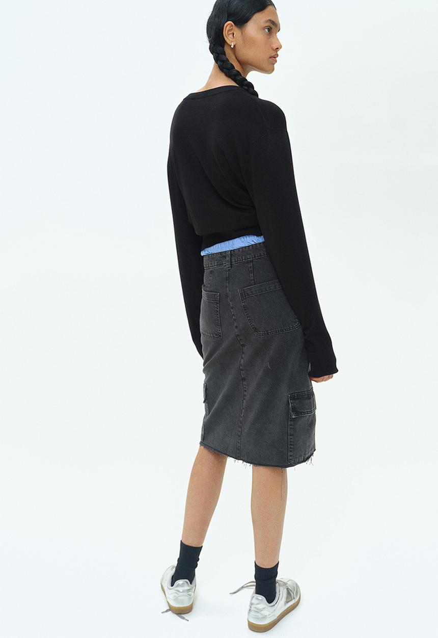 H&M - Short fine-knit jumper - black