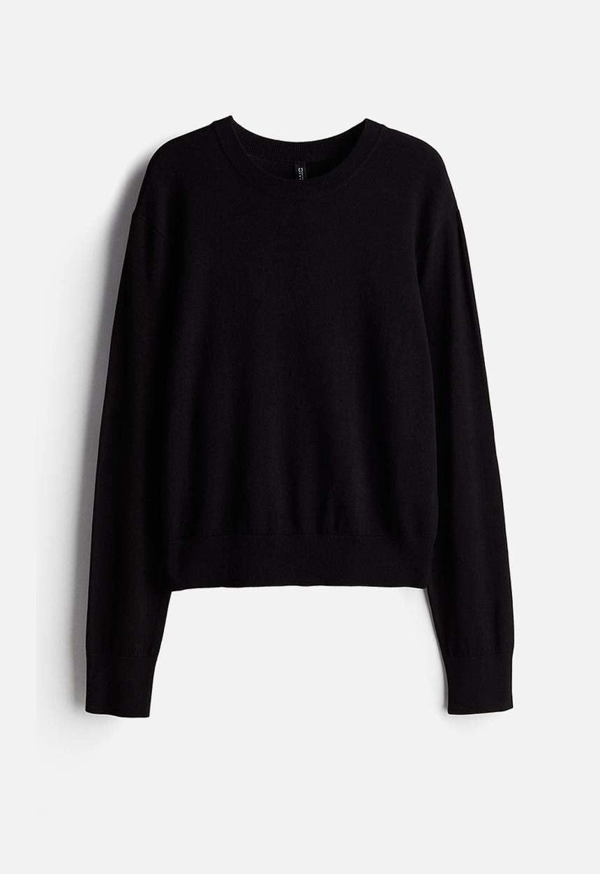 H&M - Short fine-knit jumper - black