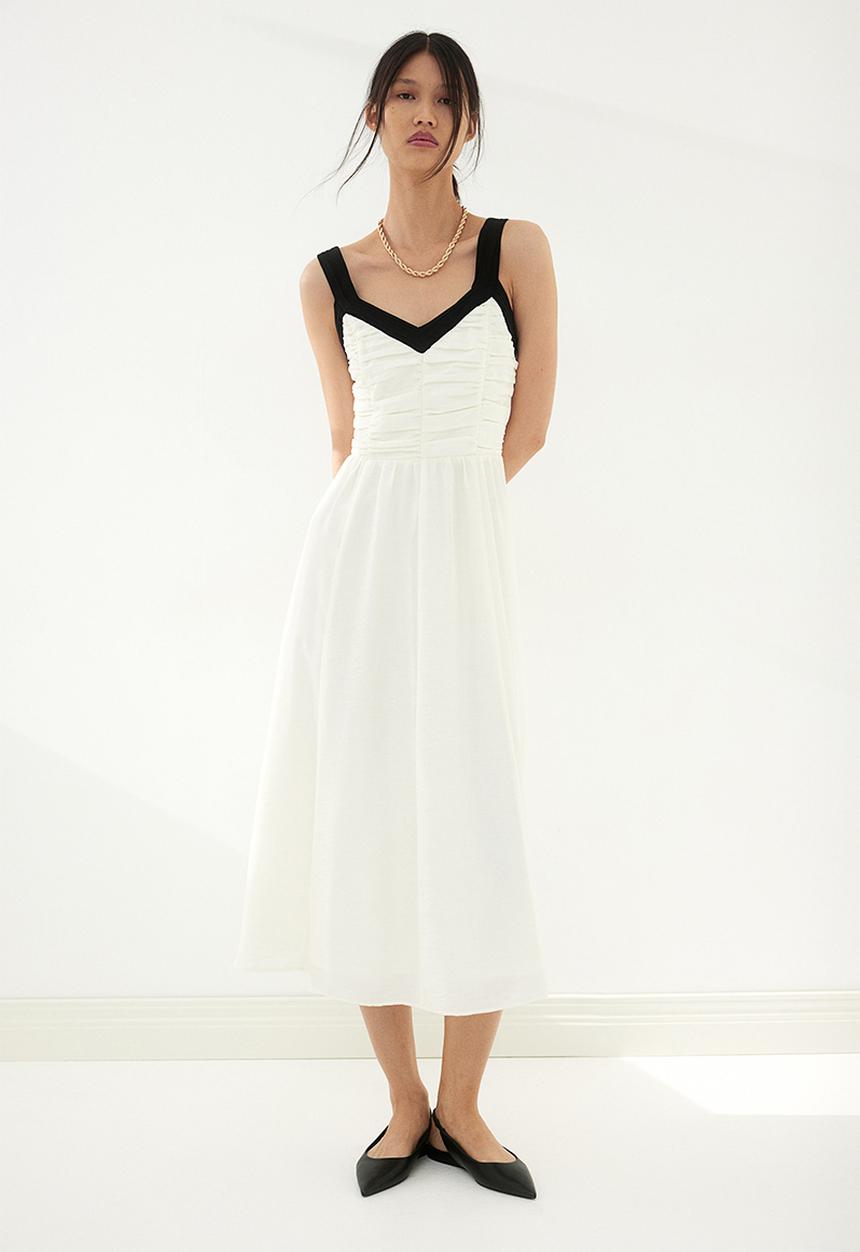 H&M - Pleated midi dress - white,multi