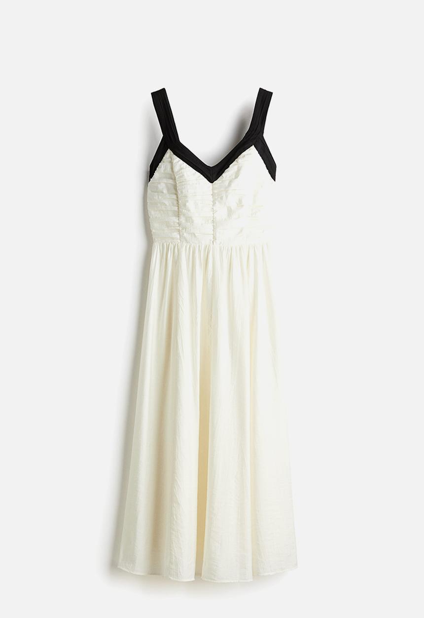 H&M - Pleated midi dress - white,multi
