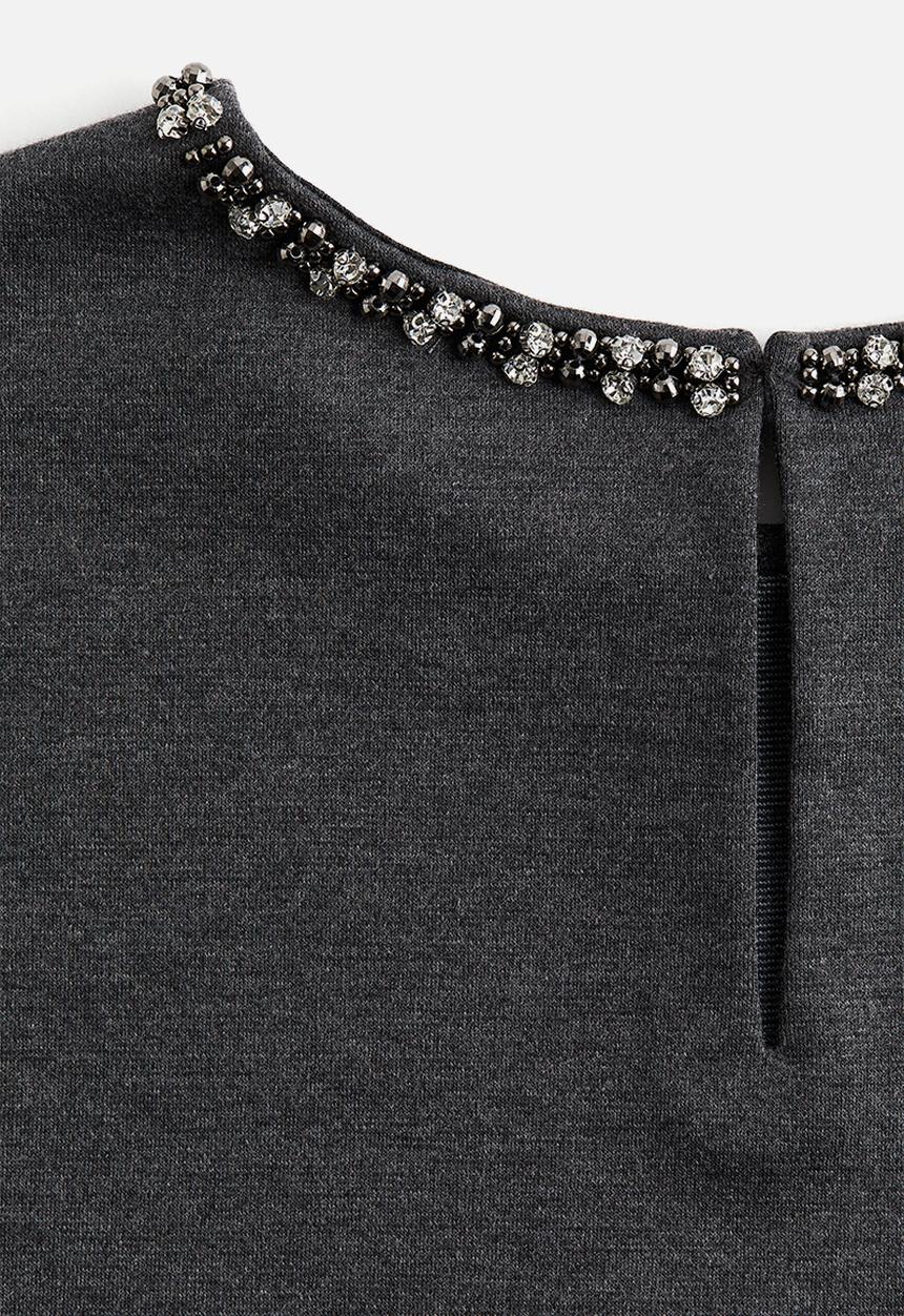 H&M - Embellished T-shirt - dark grey marl 