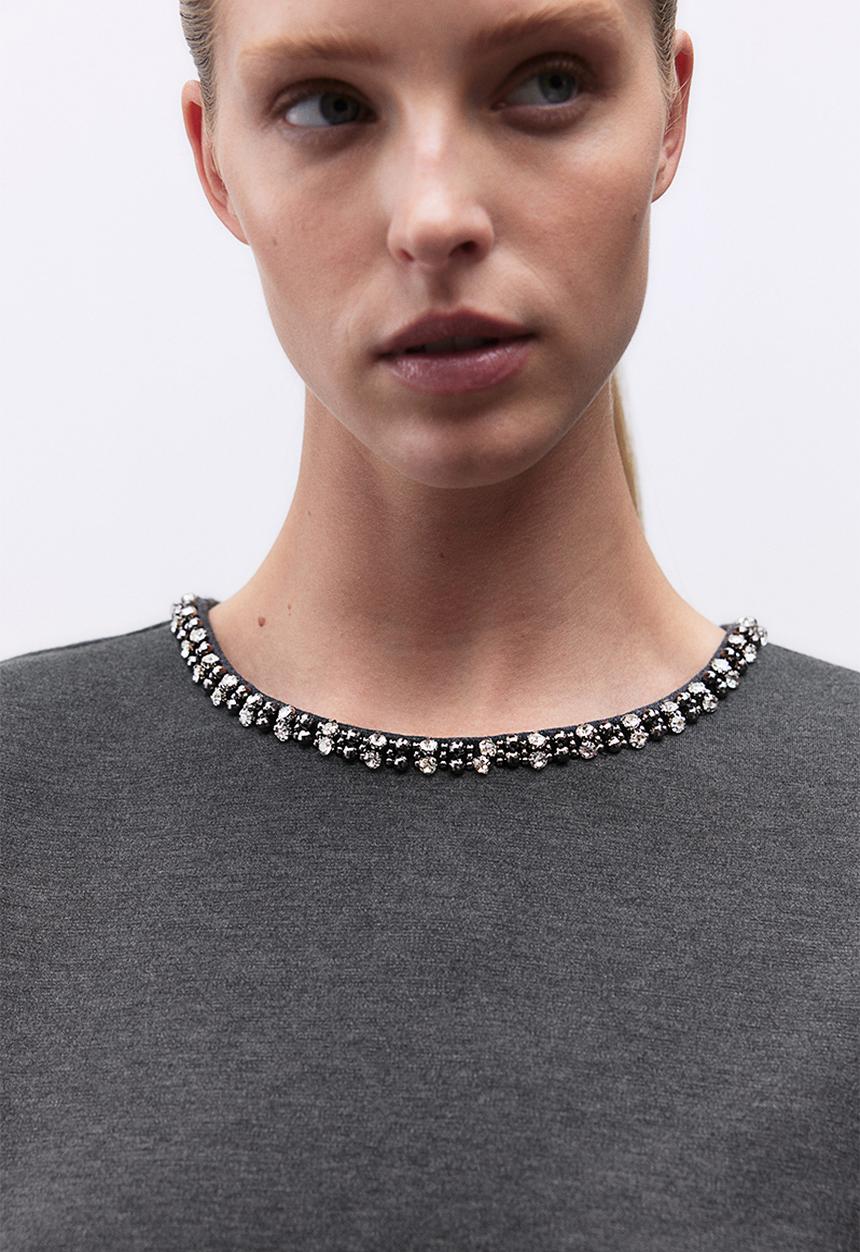 H&M - Embellished T-shirt - dark grey marl 