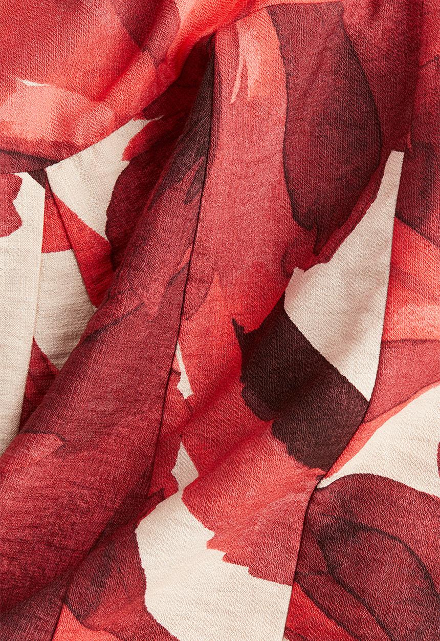 H&M - Flared-skirt dress - light beige red floral 