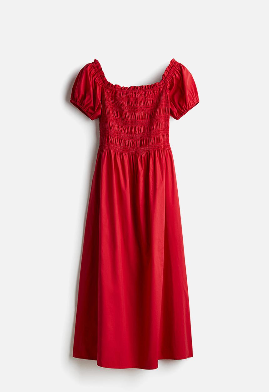 H&M - Smocked off-the-shoulder dress - red