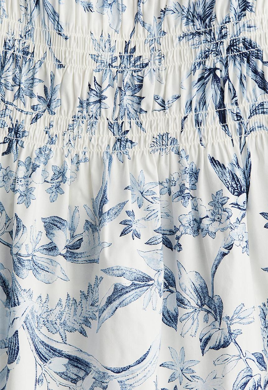 H&M - Smocked off-the-shoulder dress - white blue floral