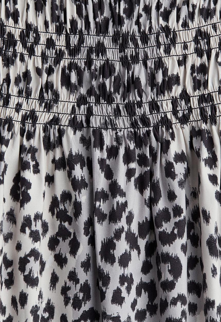 H&M - Smocked off-the-shoulder dress - light grey leopard print 