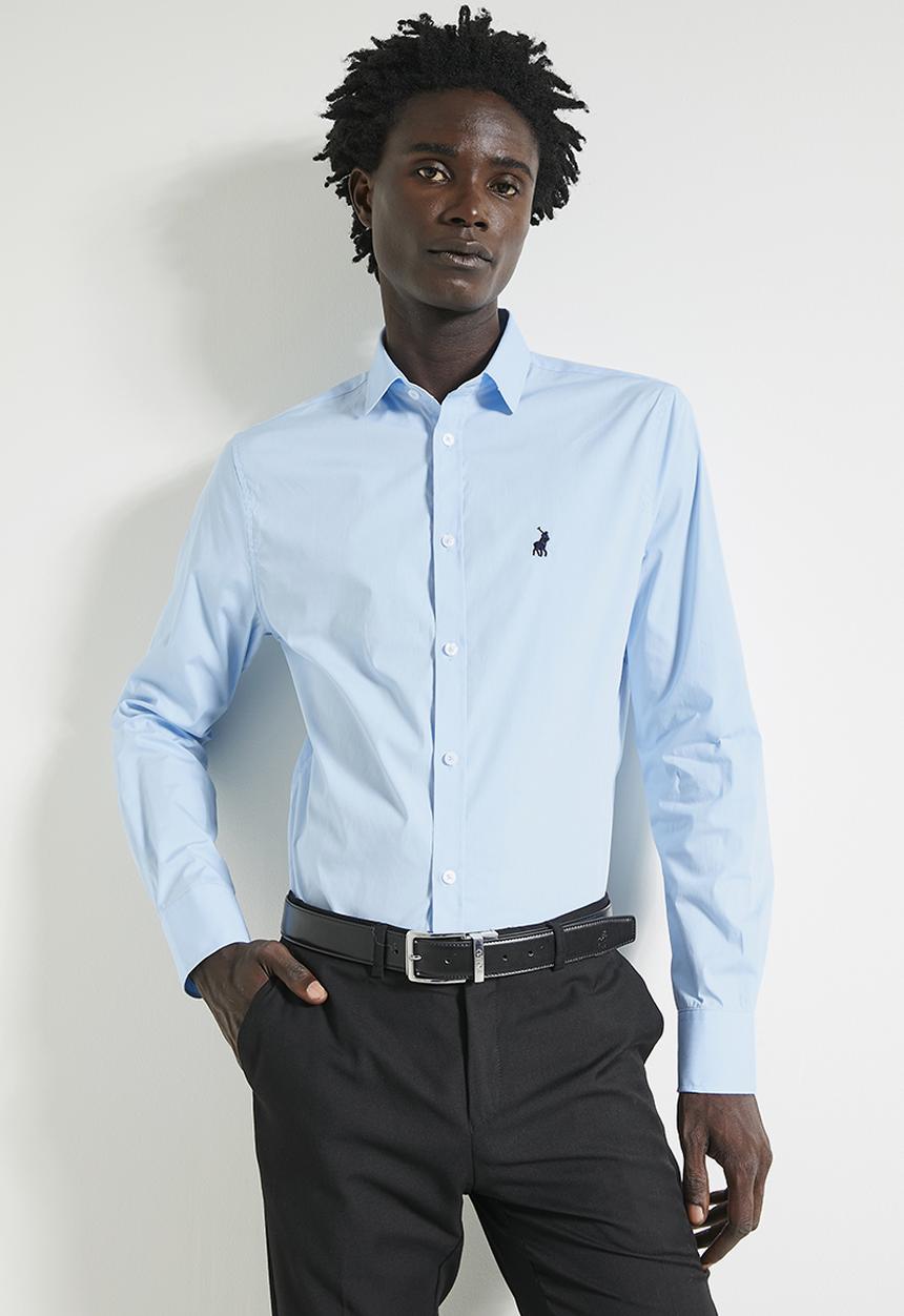 POLO - Mens Essential Slim Fit Long Sleeve Shirt - Blue