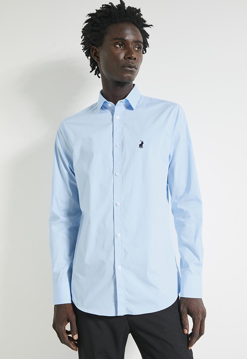 POLO - Mens Essential Slim Fit Long Sleeve Shirt - Blue