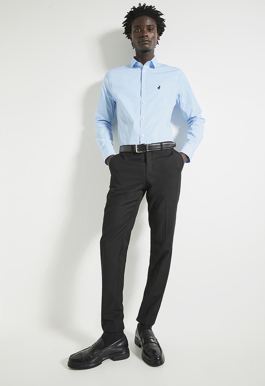 POLO - Mens Essential Slim Fit Long Sleeve Shirt - Blue