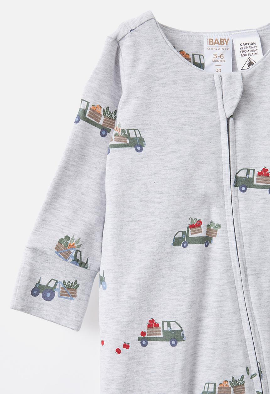 Cotton On - The long sleeve zip romper - cloud marle/farmer s market trucks