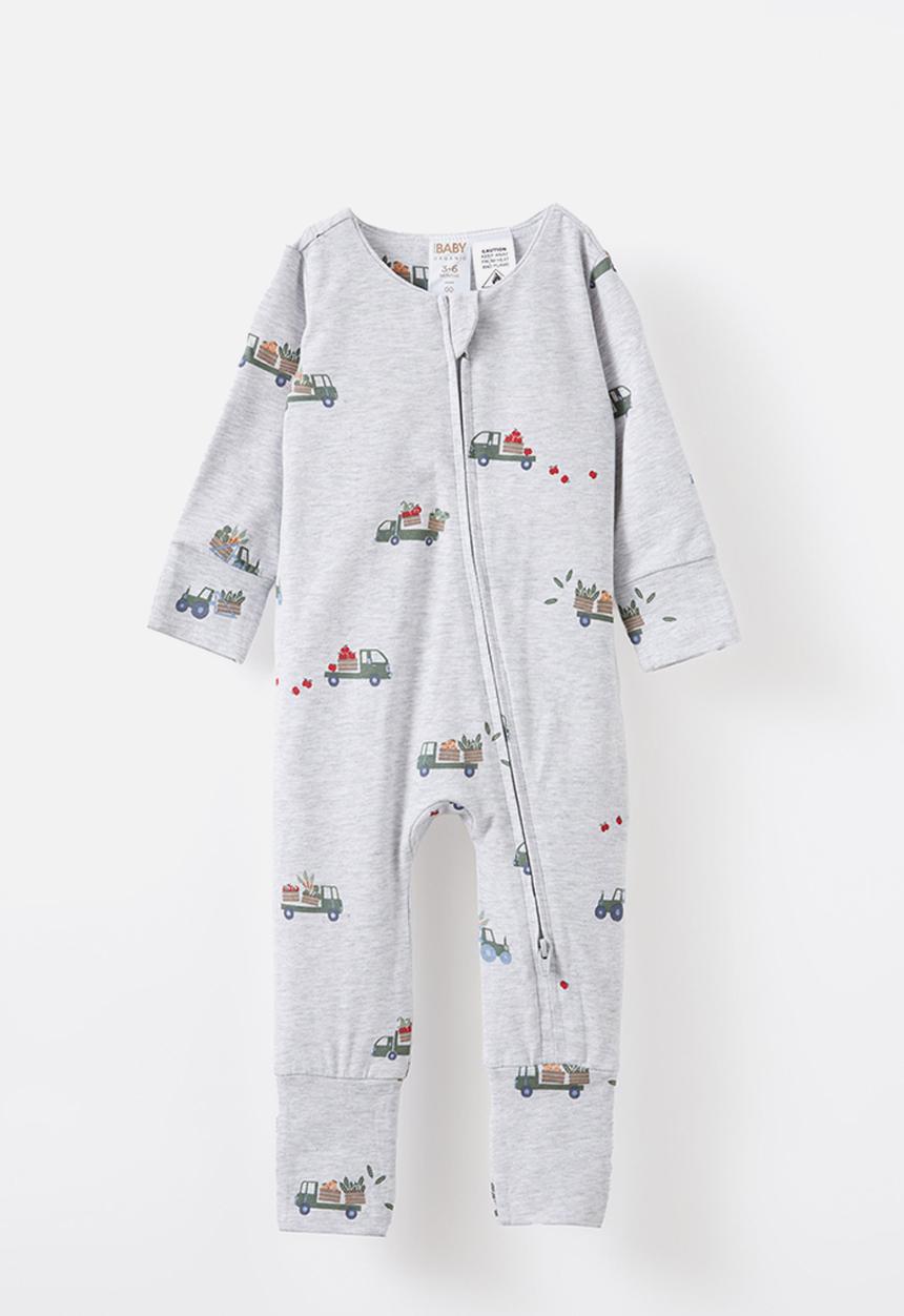 Cotton On - The long sleeve zip romper - cloud marle/farmer s market trucks