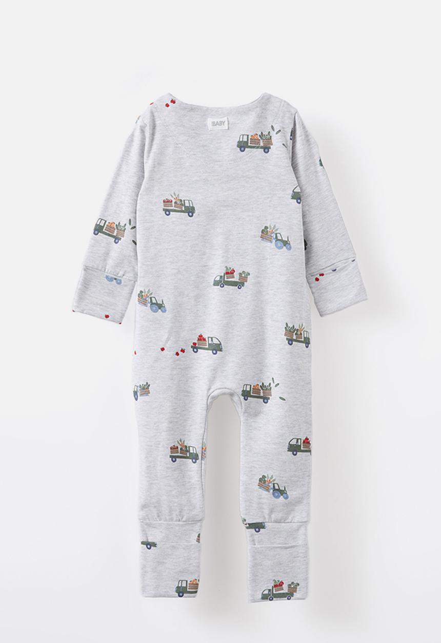 Cotton On - The long sleeve zip romper - cloud marle/farmer s market trucks