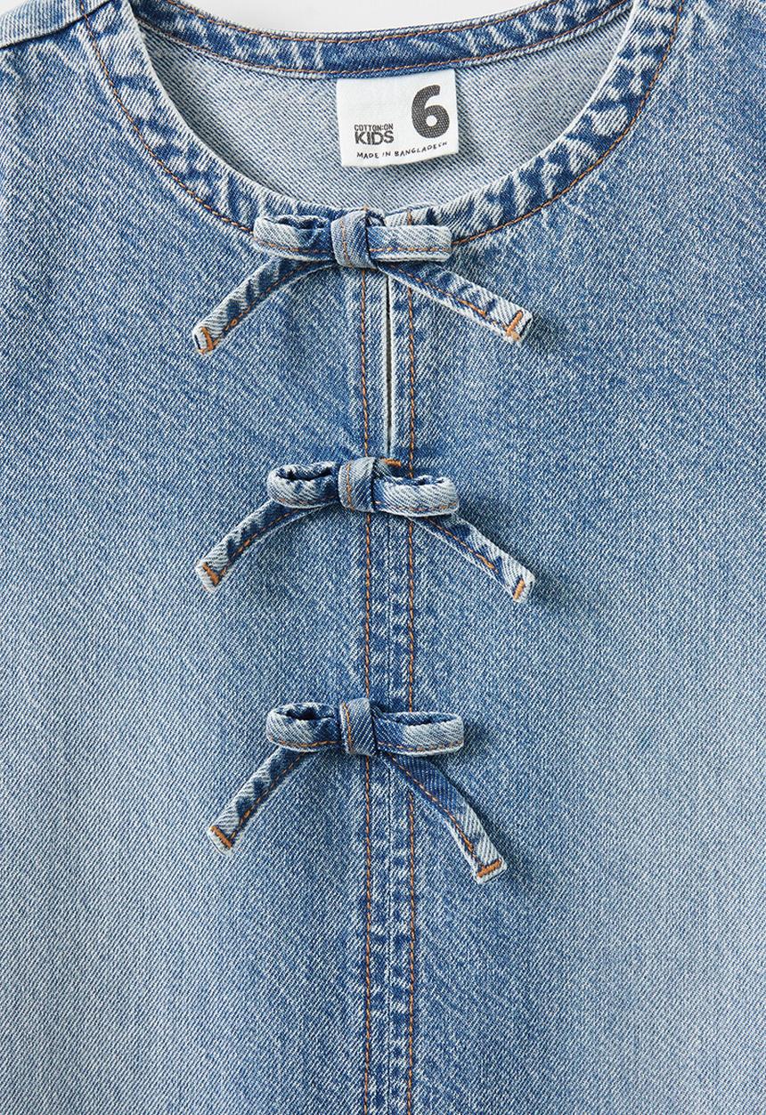 Cotton On - Betty bow front denim dress - blue haven mid blue