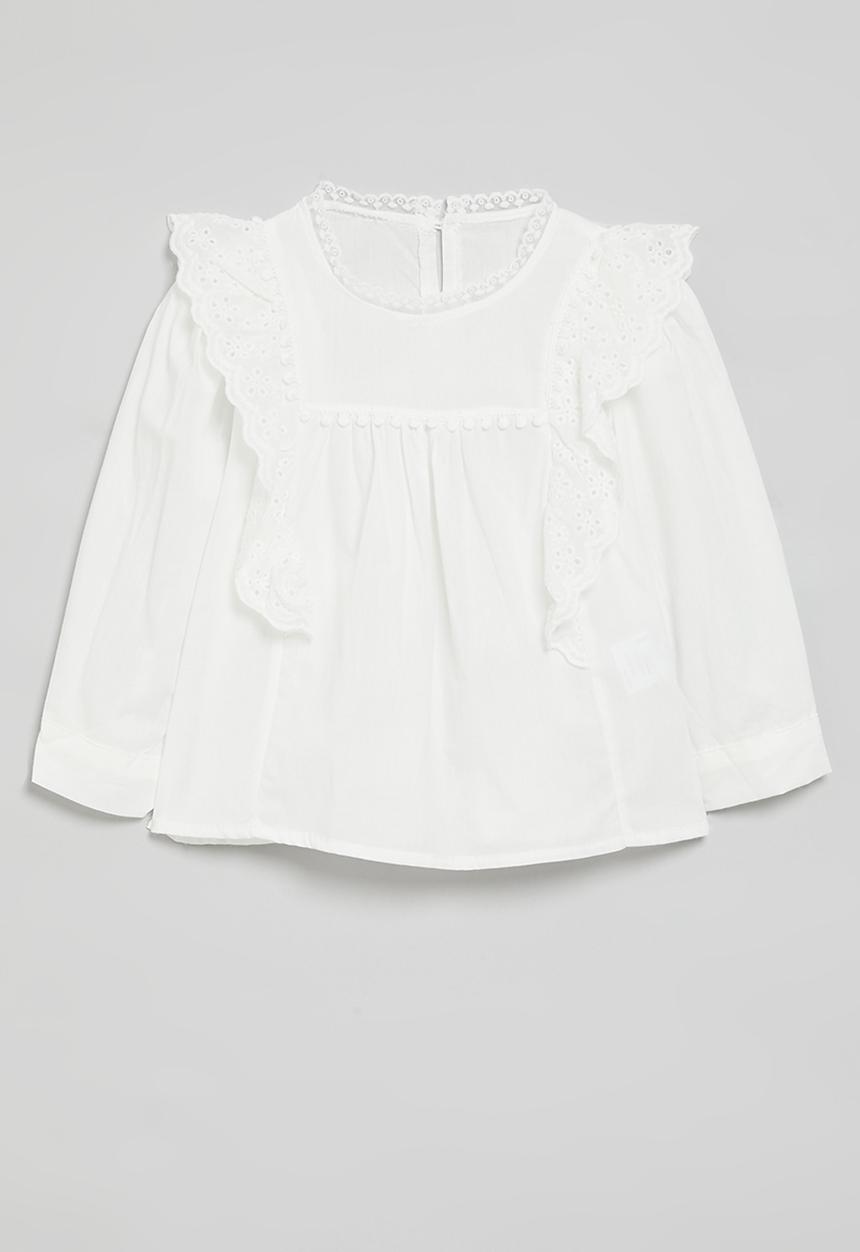 Pop Candy - Anglaise frilled top-white