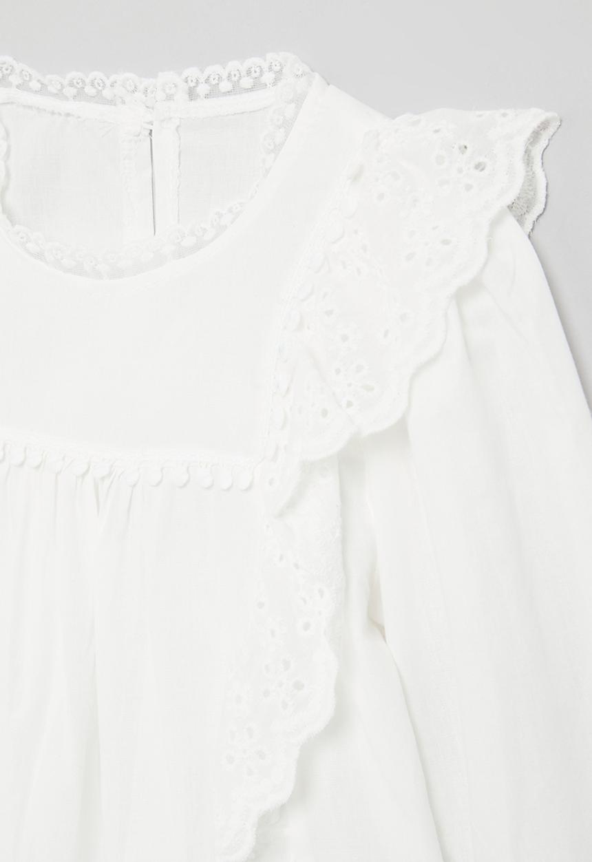 Pop Candy - Anglaise frilled top-white
