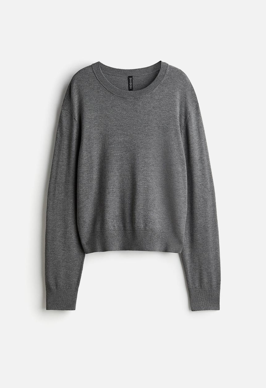 H&M - Short fine-knit jumper - dark grey marl