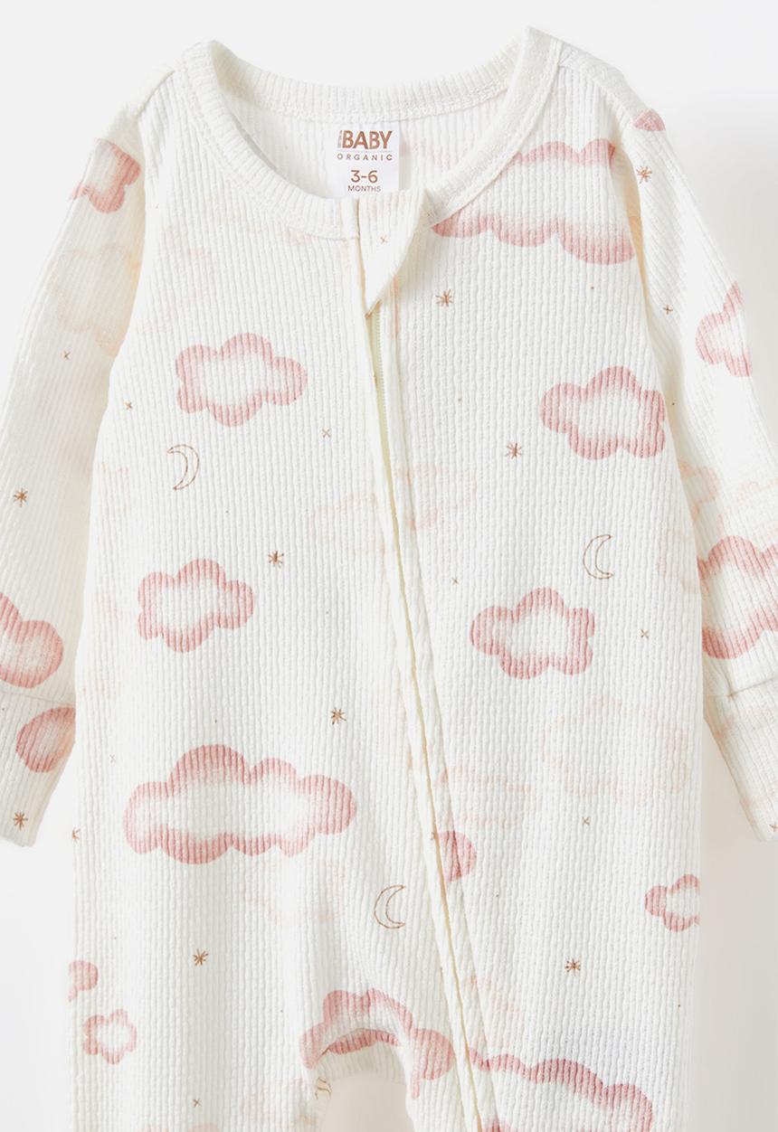 Cotton On - Organic pointelle zip romper - milk-zephyr/clouds