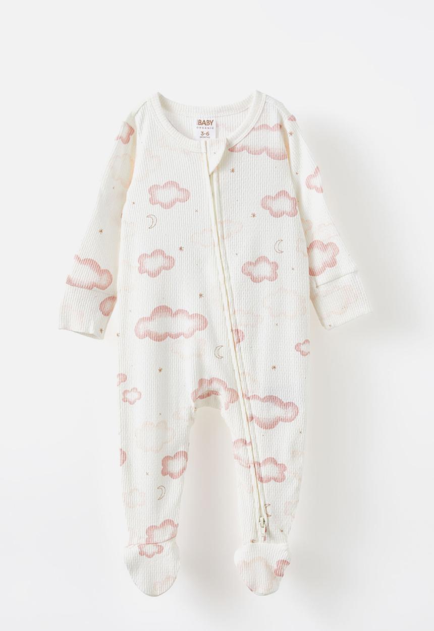 Cotton On - Organic pointelle zip romper - milk-zephyr/clouds