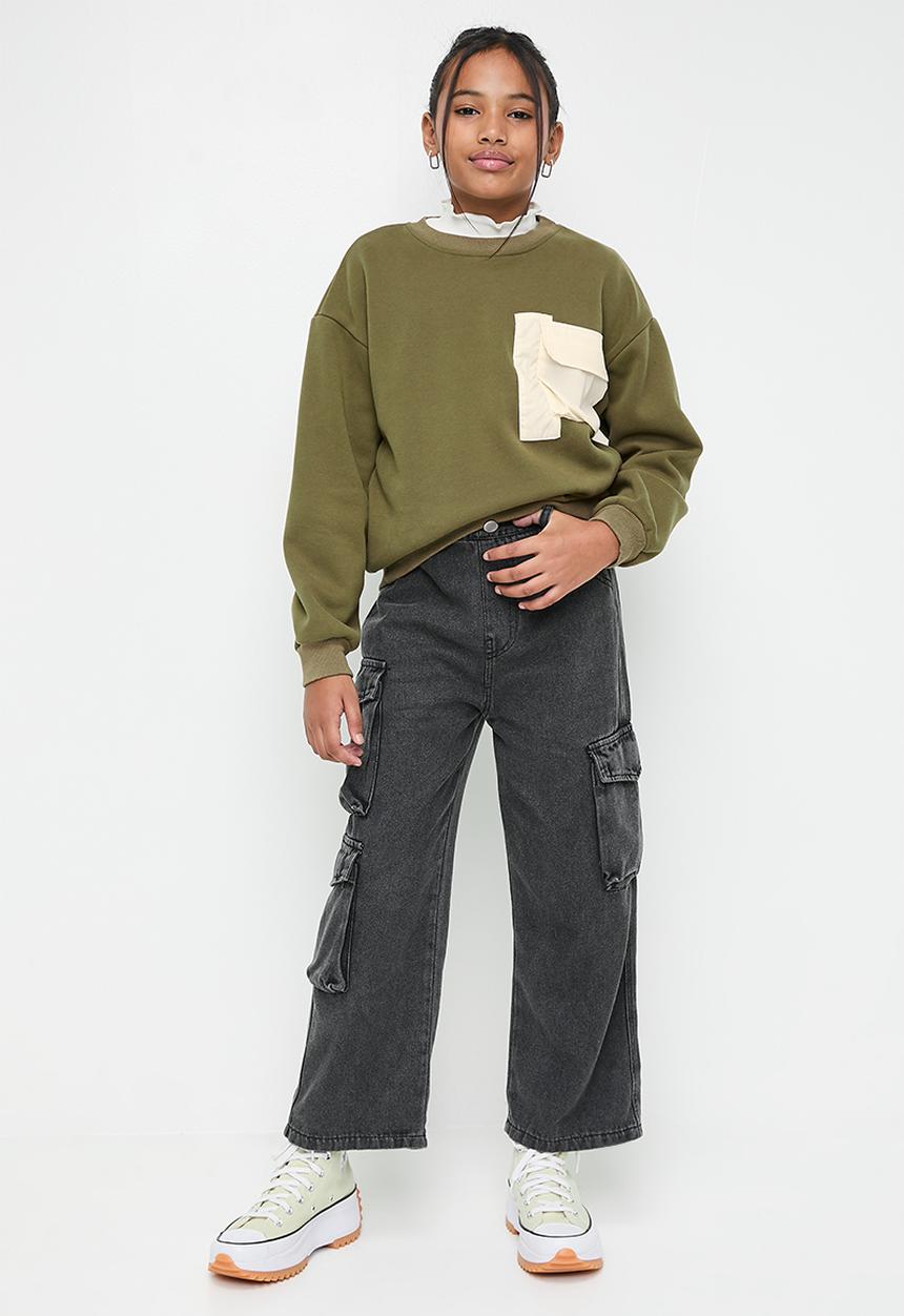 Pop Candy - Pocket décor sweat top - green & ecru