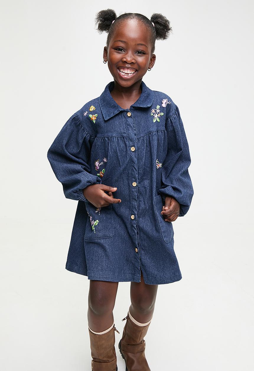 Pop Candy - Button down denim dress-dark blue