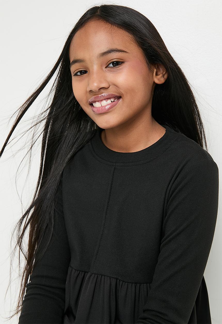 Pop Candy - Long sleeve crew neck dress-black