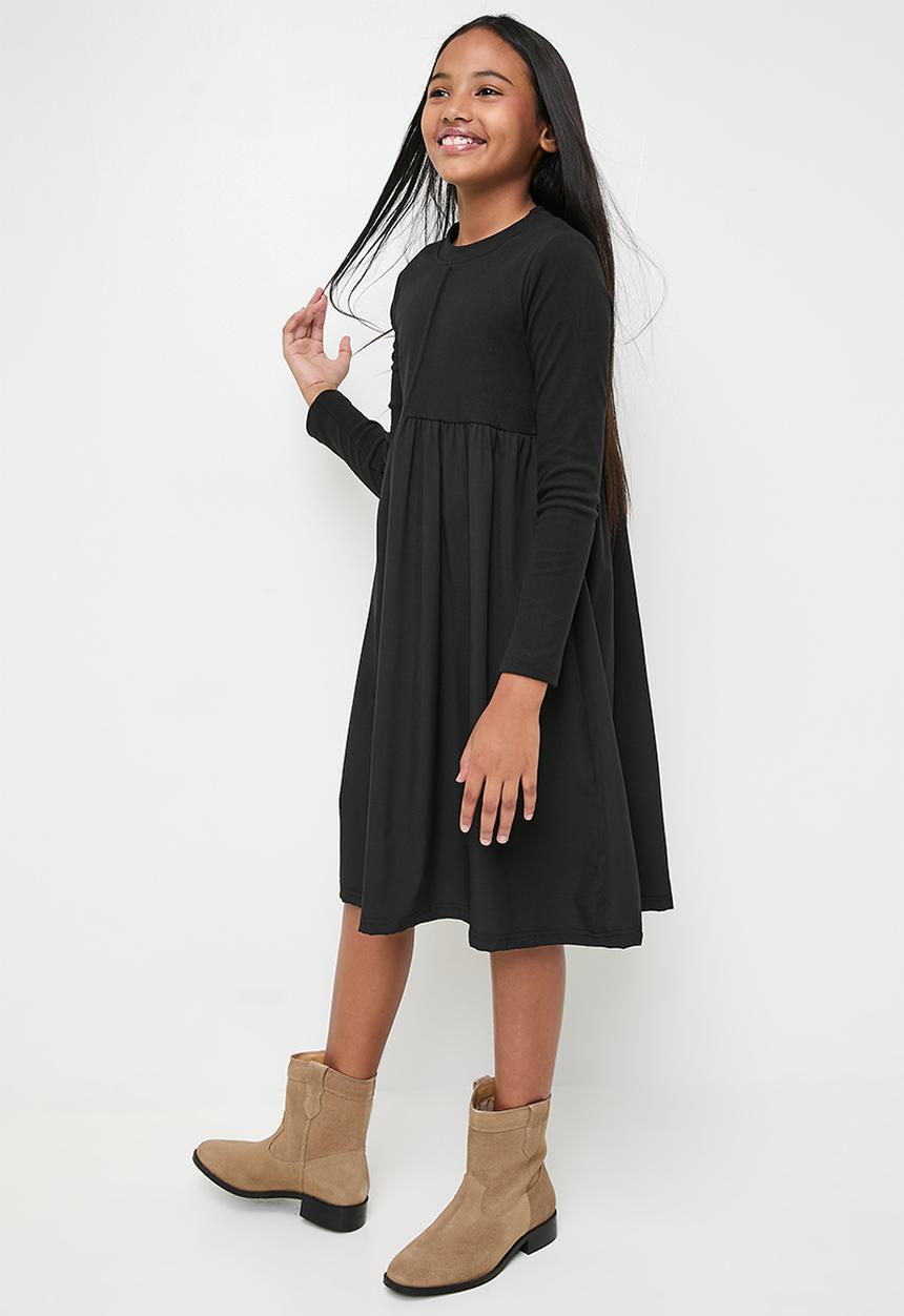 Pop Candy - Long sleeve crew neck dress-black