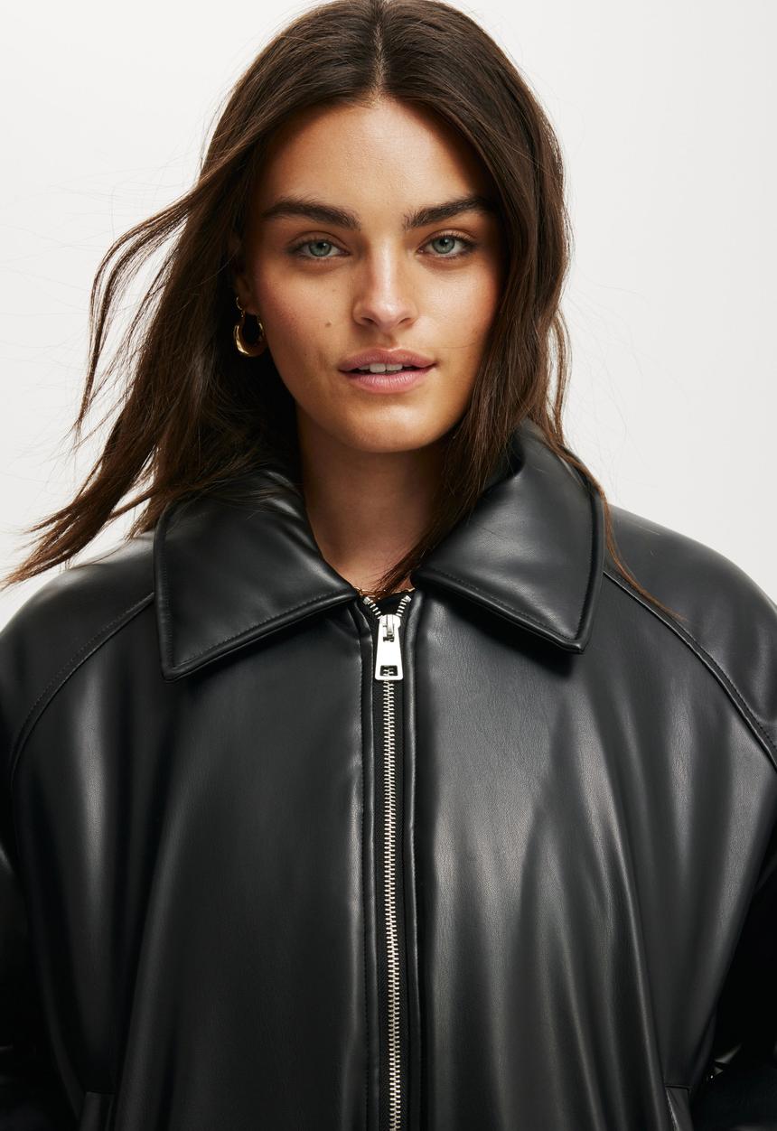 Cotton On - Faux leather puff jacket - black
