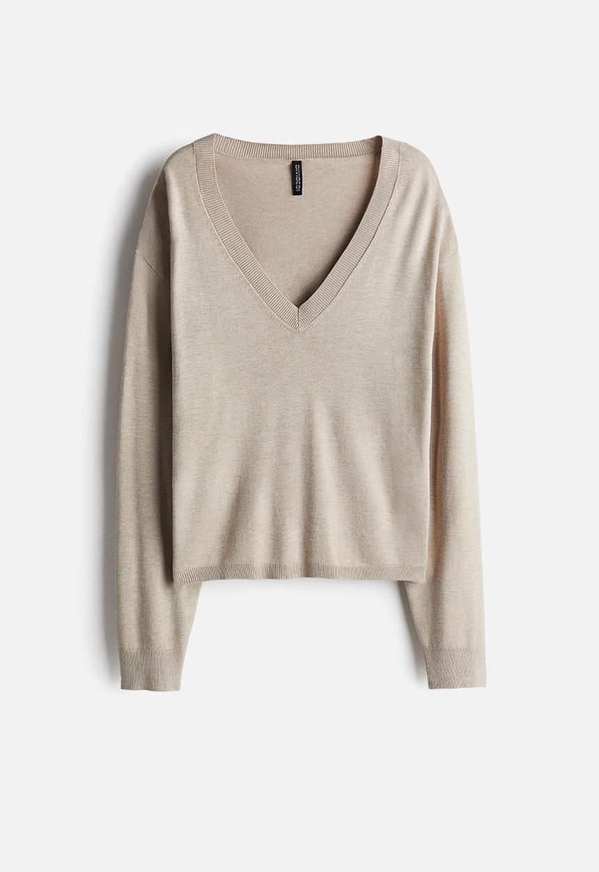 H&M - Fine-knit v-neck jumper - light beige
