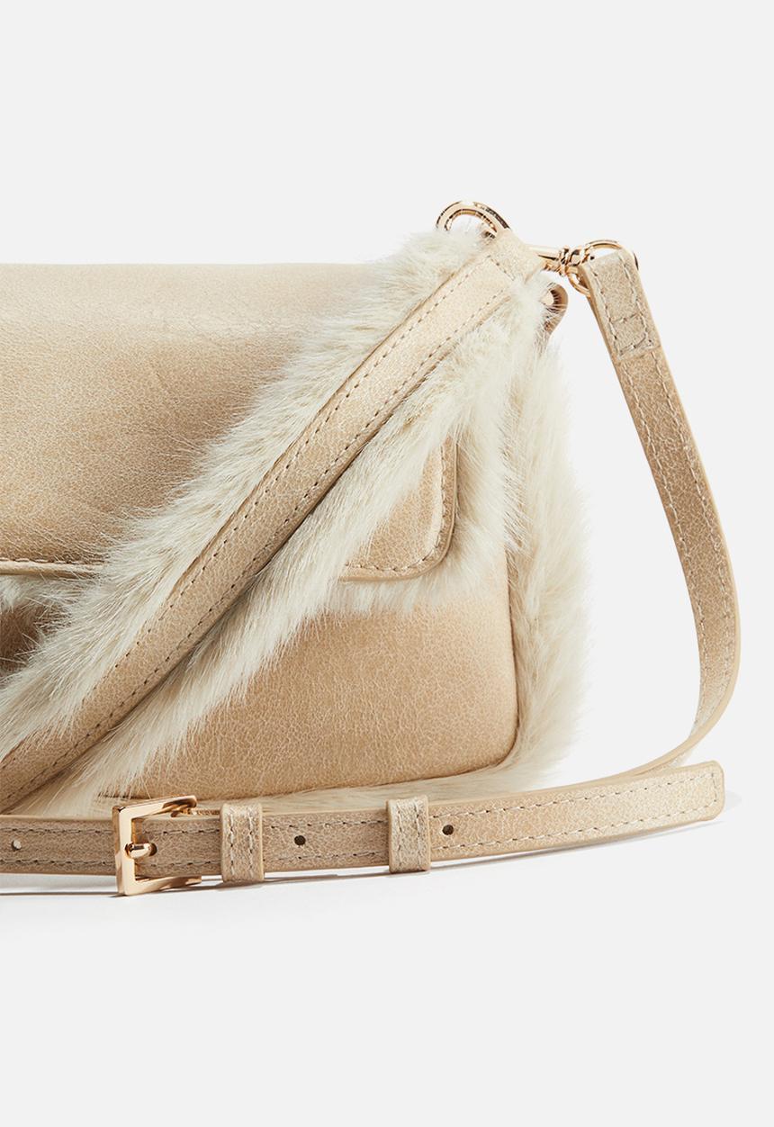 H&M - Fluffy-trim crossbody bag - light beige