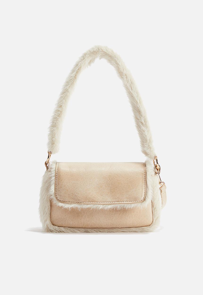 H&M - Fluffy-trim crossbody bag - light beige