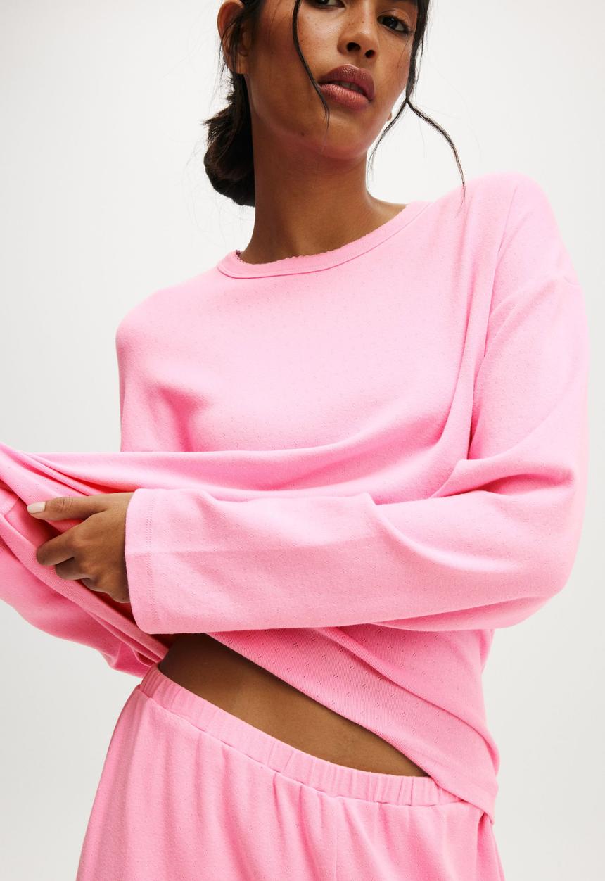 Cotton On - Pointelle Long Sleeve Sleep Set - Pink Dusk