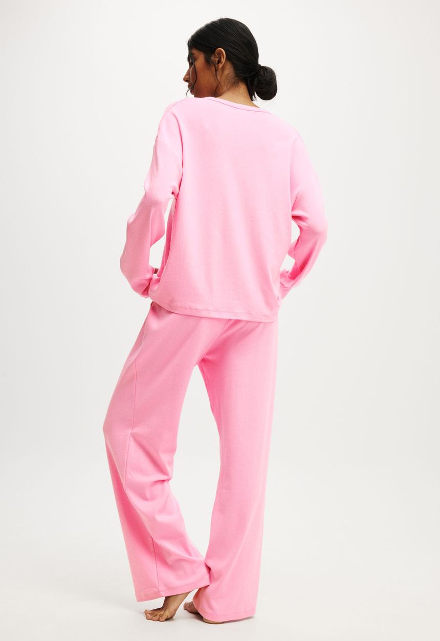 Cotton On - Pointelle Long Sleeve Sleep Set - Pink Dusk