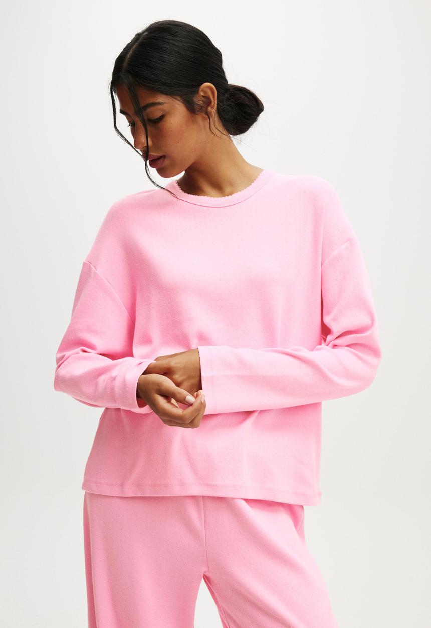 Cotton On - Pointelle Long Sleeve Sleep Set - Pink Dusk
