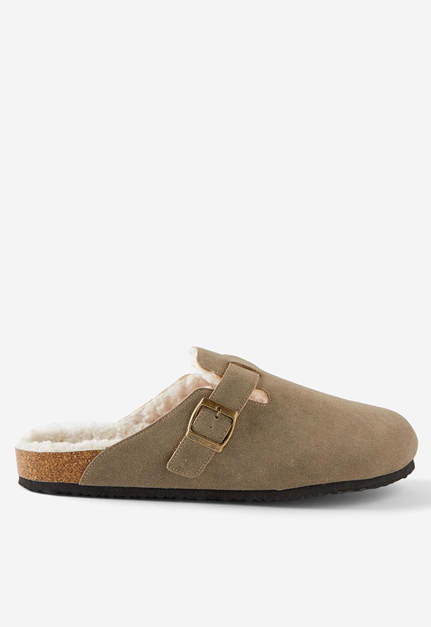 Cotton On - Closed toe buckle slide - taupe & cream teddy