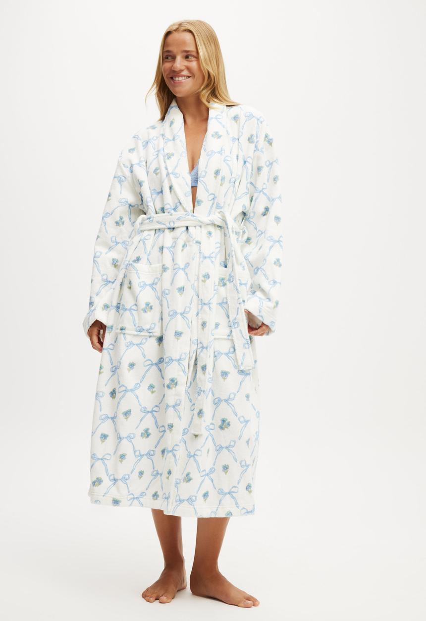 Cotton On - Luxe Terry Robe - Lola Bows Blues