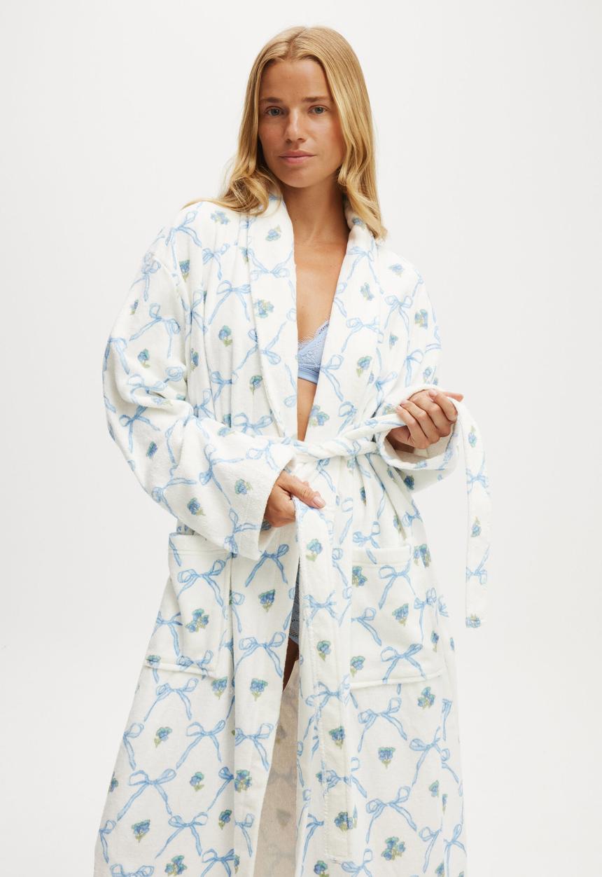 Cotton On - Luxe Terry Robe - Lola Bows Blues