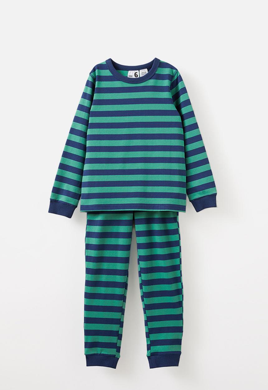 Cotton On - Ace long sleeve pyjama set - asher stripe in the navy/guac