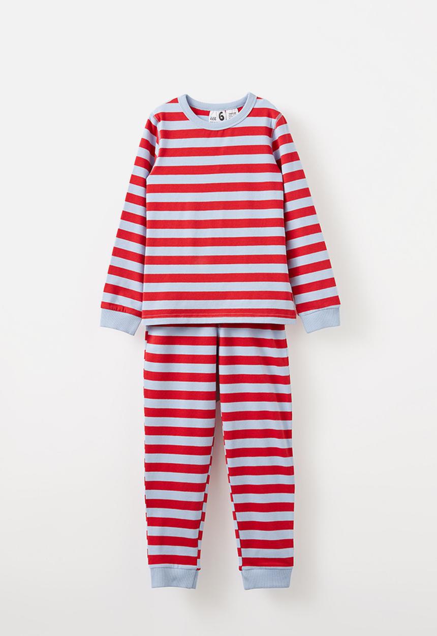 Cotton On - Ace long sleeve pyjama set - asher stripe dawn blue/varsity red