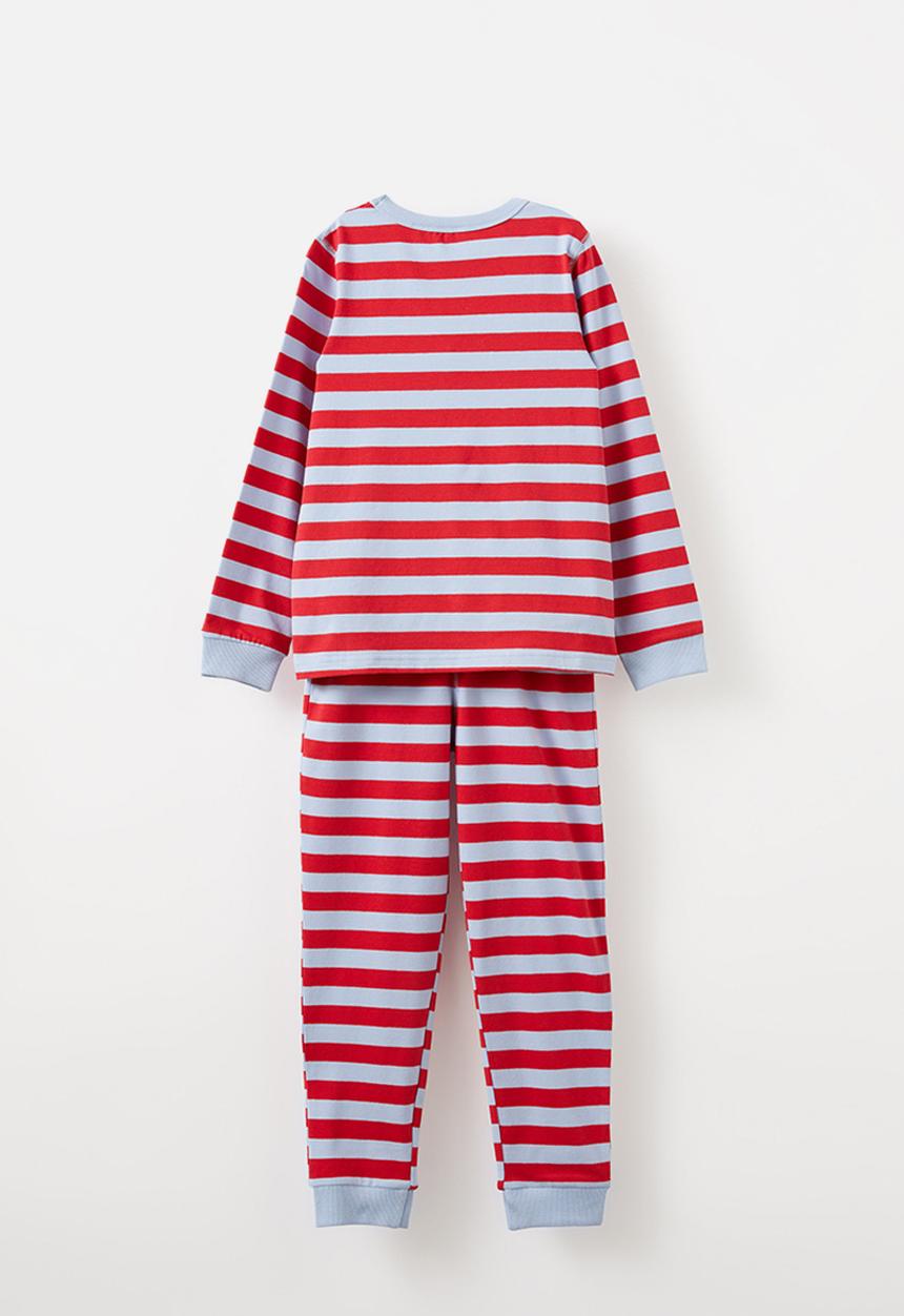 Cotton On - Ace long sleeve pyjama set - asher stripe dawn blue/varsity red